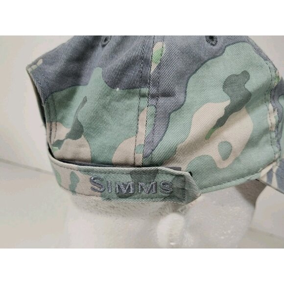 Simms Fishing Adjustable Strapback Hat Cap Green Blue Camo Embroidered Patch - Picture 5 of 8